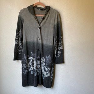 Long vintage grey and black long sweater with hood